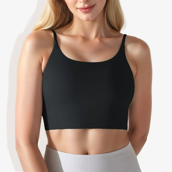 Women's Scoop Neck Stretchy Cropped Sports Athletic Bra-Medium, Black