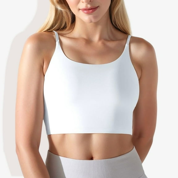 Women's Scoop Neck Stretchy Cropped Sports Athletic Bra-Medium, White