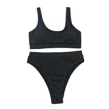 Women's Scoop Neck Swimsuits Textured High Waisted Bikini Crop Top Set 2 Piece Bathing Suits High Waisted Swimwear