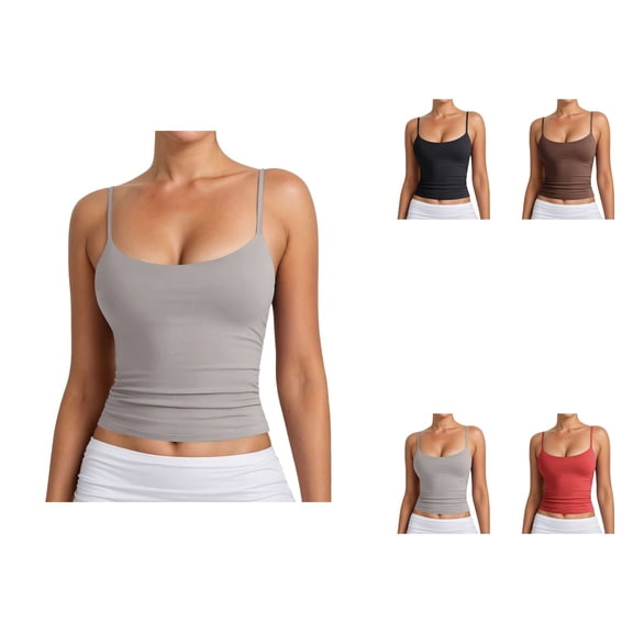 Women's Scoop Neck Tank Top, Double Lined Adjustable Cami, Basic Summer Sleeveless Tops