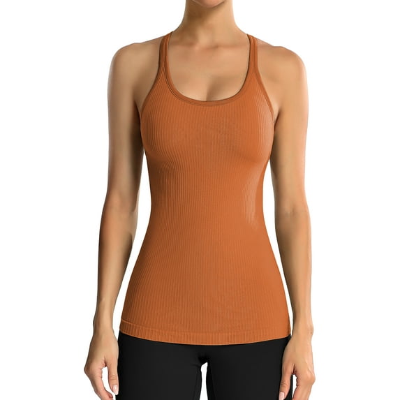 Women's Scoop Neck Tight Sport Camisole With Shelf Bra Racerback Yoga Tank Top