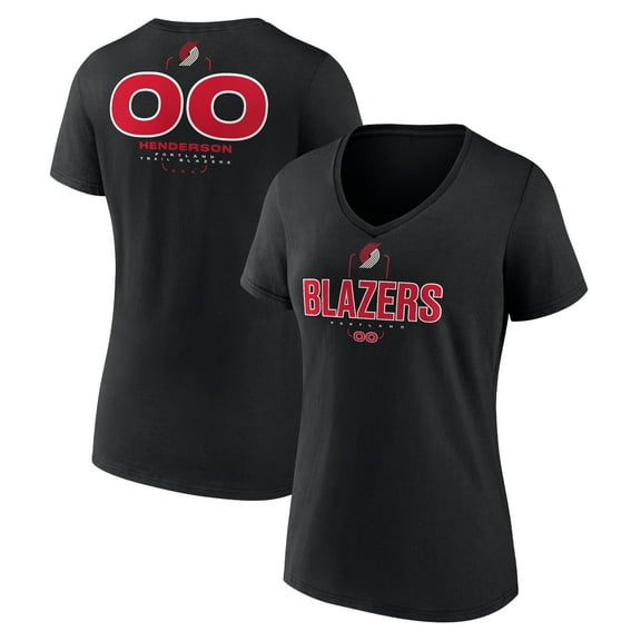 Women's Scoot Henderson Black Portland Trail Blazers Behind The Back Name & Number V-Neck T-Shirt