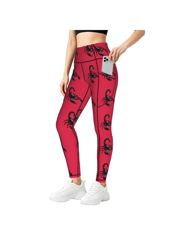Women's Scorpion Pattern High Waisted Yoga Leggings with Pockets, Tummy Control Non See Yoga Pants Small