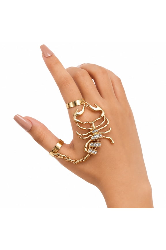 Women’s Scorpion Ring Bracelet, 3D Hand Chain Jewelry Statement Accessory
