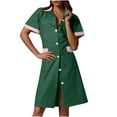 thumbnail image 1 of Women's Scrub Dress Button Down Short Sleeve Nursing Uniform Notched V Neck Summer Moisture Wicking Housekeeping Workwear Dresses Checkered Trim with Pockets for Cleaning, 1 of 6