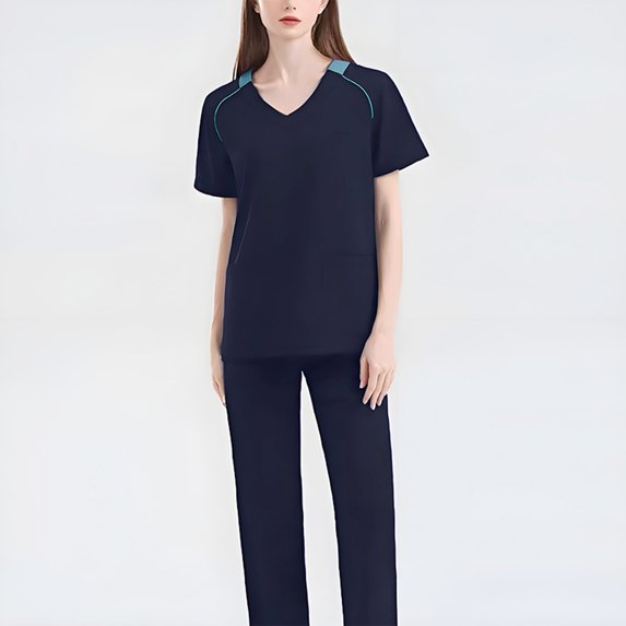 Women’s Scrub Jacket & Pants Set, Long Sleeve V-Neck Medical Workwear with Multi Pockets, Loose Fit Uniform for Nurses & Healthcare Workers