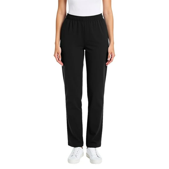 Women's Scrub Pants Elastic Waist Solid Straight Leg Pants with Pockets for Work Black L
