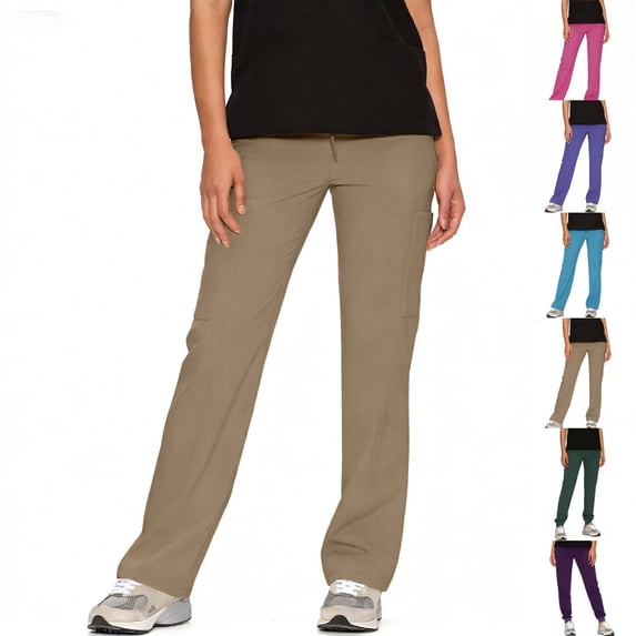 Women’s Scrub Pants Soft Stretch Cargo with Pockets Loose Fit Consider Sizing Down Khaki XL