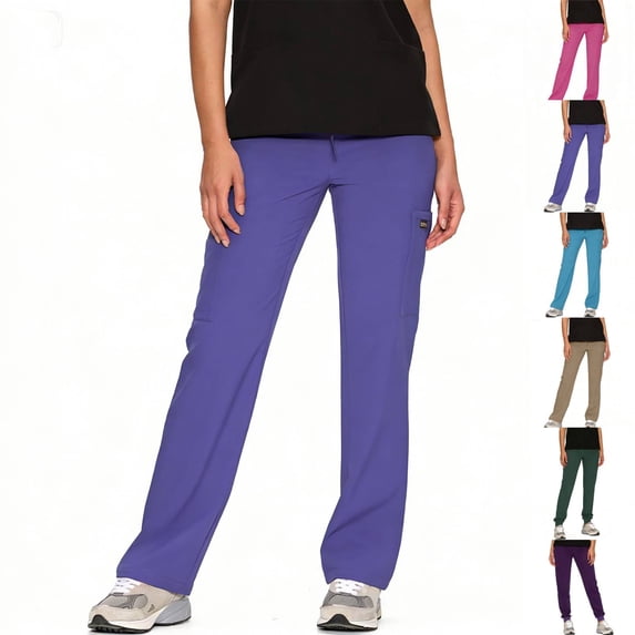 Women’s Scrub Pants Soft Stretch Cargo with Pockets Loose Fit Consider Sizing Down Purple L
