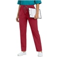 thumbnail image 1 of Women's Scrub Pants Straight Leg Workwear Elastic Waist Cargo Bottoms with Side Pockets and Drawstring Red, 1 of 9