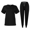 thumbnail image 1 of Women's Scrub Set, Scrubs Nursing Uniforms Professional Scrub Top and Pants V Neckline Nurse Female Workwear Black M, 1 of 3