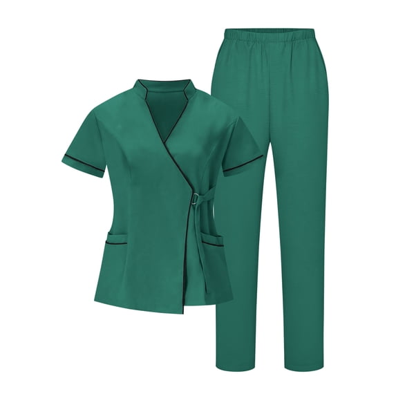 Women's Scrub Sets Mandarin Collar Mock Wrap Top & Pull-On Straight Leg Pants 4-Way Stretch Nursing Uniform Summer Utility Quick Dry Healthcare Workwear Suits for Spa
