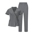 thumbnail image 1 of Women's Scrub Sets Mandarin Collar Mock Wrap Top & Pull-On Straight Leg Pants 4-Way Stretch Nursing Uniform Summer Utility Quick Dry Healthcare Workwear Suits for Spa, 1 of 9