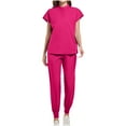thumbnail image 1 of Women's Scrub Sets Mandarin Collar Top & Jogger Pants 4-Way Stretch Short Sleeve 2 Piece Nursing Uniform Performance Elastic Waist Drawstring Workwear for Healthcare, 1 of 4