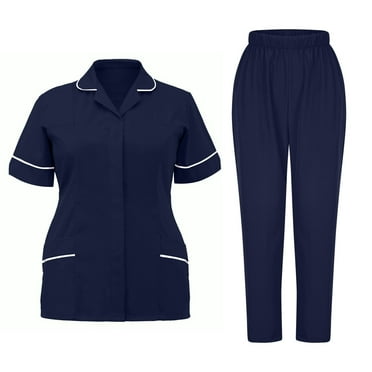 Women's Scrub Sets Medical Lapel Scrub Top and Elastic Waist Scrub Pants Nursing Uniform Scrubs Set with Pocket