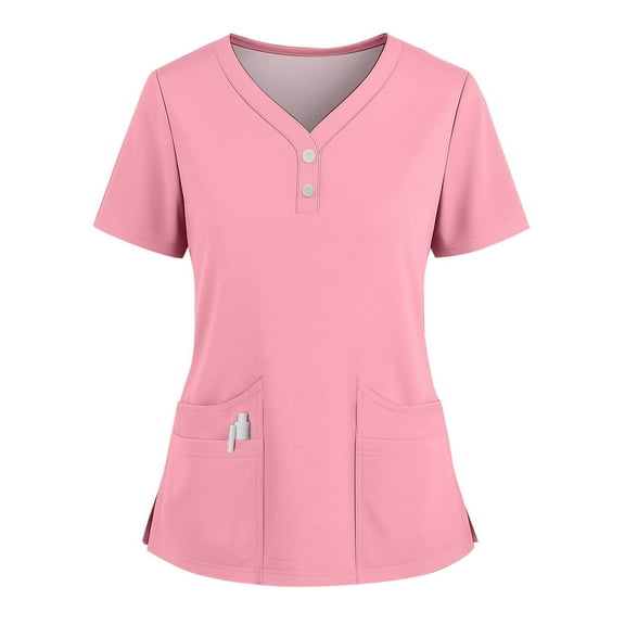 Women's Scrub Sets, Modern V Neck Scrub Top & Jogger Pant with 8 Pockets Professionals Soft Stretch Medical Nursing Uniforms Set (Pink)