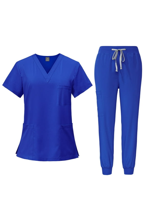 Women's Scrub Sets, Modern V-Neck Scrub Top & Jogger Scrub Pants with Multi Pockets Professionals Soft Stretch Athletic Nursing Uniform Workwear royal blue Medium