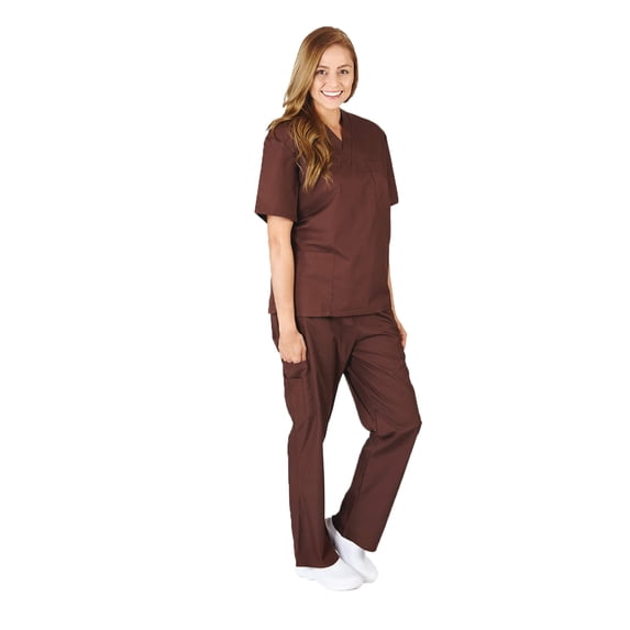 Women's Scrub Sets, Scrub Top and Pants (Chocolate, XX-Small)