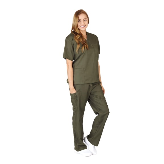 Women's Scrub Sets, Scrub Top and Pants (Olive, X-Large)