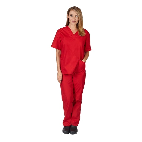 Women's Scrub Sets, Scrub Top and Pants (Red, X-Large)