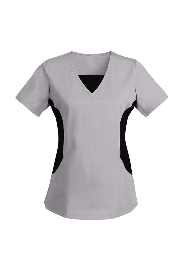 Women's Scrub Top Short Sleeve Medical Shirts Stretchy Soft V Neck Nurse Uniform Lightweight Loose Comfy Color Block T Shirt
