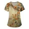 thumbnail image 1 of Women's Scrub Top with Pockets Cute Print V-Neck Short Sleeve Nurse Uniform, Comfortable & Stylish-Beige-2XL, 1 of 5