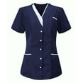thumbnail image 1 of Women's Scrub Top with Snap Front 3 Pocket Short Sleeve 2-Way Stretch V-Neck Work Clothes Nurse Uniforms, 1 of 3