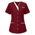 thumbnail image 1 of Women's Scrub Top with Snap Front 3 Pocket Short Sleeve 2-Way Stretch V-Neck Work Clothes Nurse Uniforms, 1 of 3