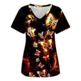 thumbnail image 1 of Scrubs Tops For Women Printed Plus Size Butterflies American Flag Print Short Sleeve Workwear V-Neck Pockets Tops Working Shirt, 1 of 3