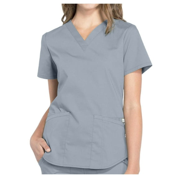 Women's Scrub Tops Lightweight Solid Color Healthcare Short Sleeve V-Neck Blouses Workout Scrubs with Pockets