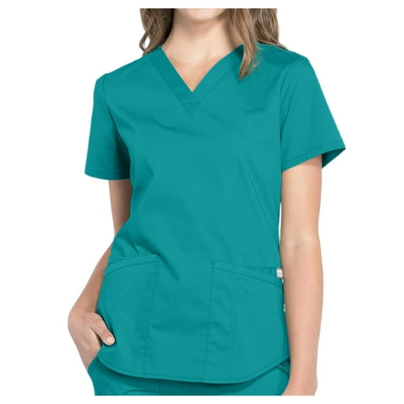 Women's Scrub Tops Lightweight Solid Color Healthcare Short Sleeve V-Neck Blouses Workout Scrubs with Pockets