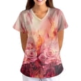 thumbnail image 1 of Women's Scrub Tops Multi Pocket V Neck Short Sleeve Floral Printed Scrub Shirts, 1 of 4