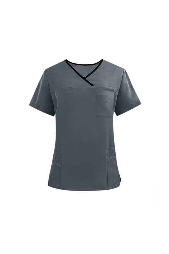 Women's Scrub Tops V-Neck Mock Wrap Multi-Pocket Nursing Uniform Summer Performance 4-Way Stretch Wrinkle Free Shirt Short Sleeve Workwear for Nurse Dental Assistant