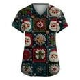 thumbnail image 1 of Women’s Scrub Tops V Neck Santa Print Short Sleeve Nursing Tops Festive Holiday Casual Scrub Shirts for Winter Season 02-Dark Green S, 1 of 4