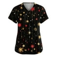 thumbnail image 1 of Women’s Scrub Tops V Neck Santa Print Short Sleeve Nursing Tops Festive Holiday Casual Scrub Shirts for Winter Season Black XL, 1 of 4
