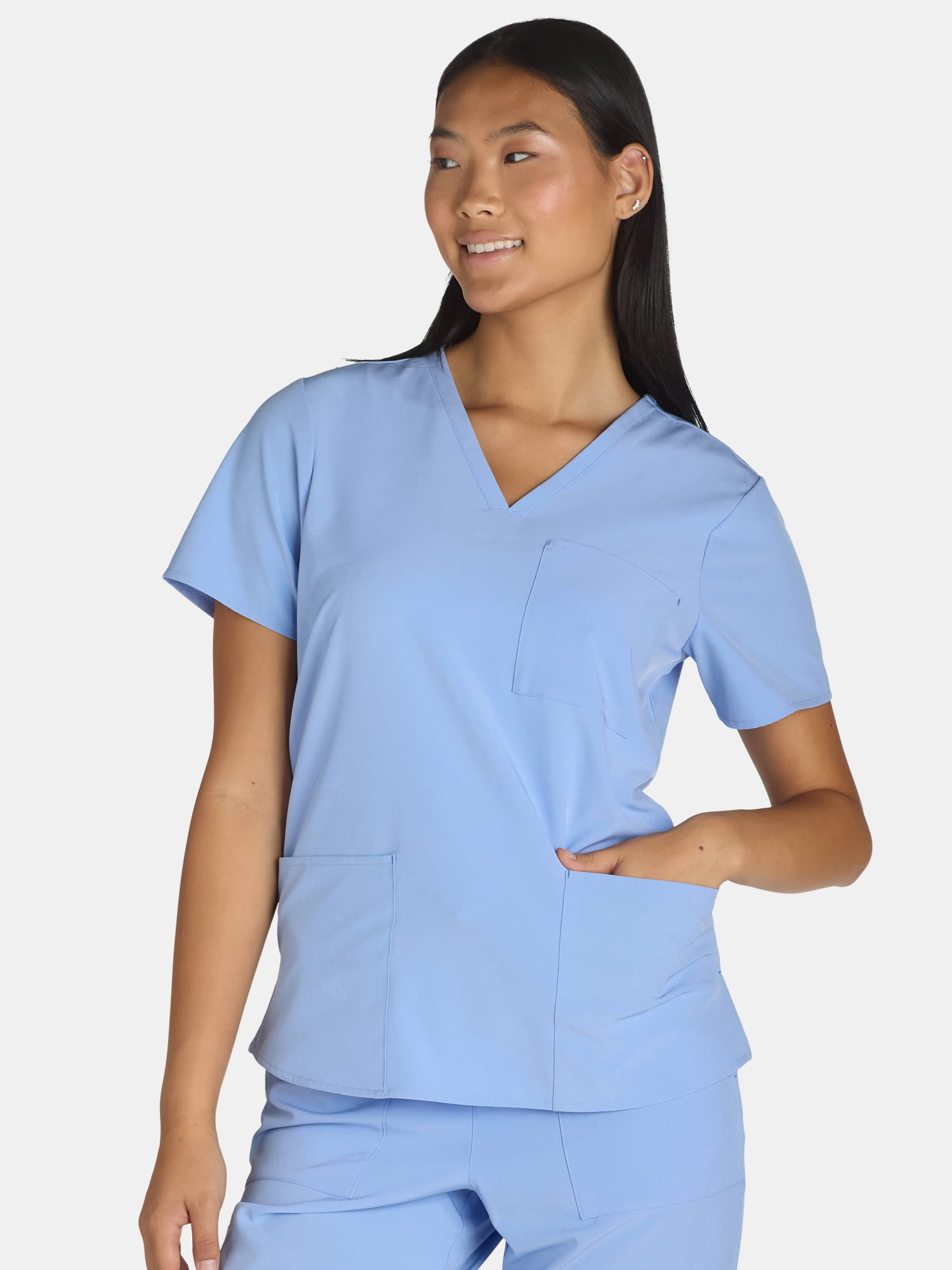 Women's V-Neck Scrub Top with Short Sleeves, Sizes XS-XXXL