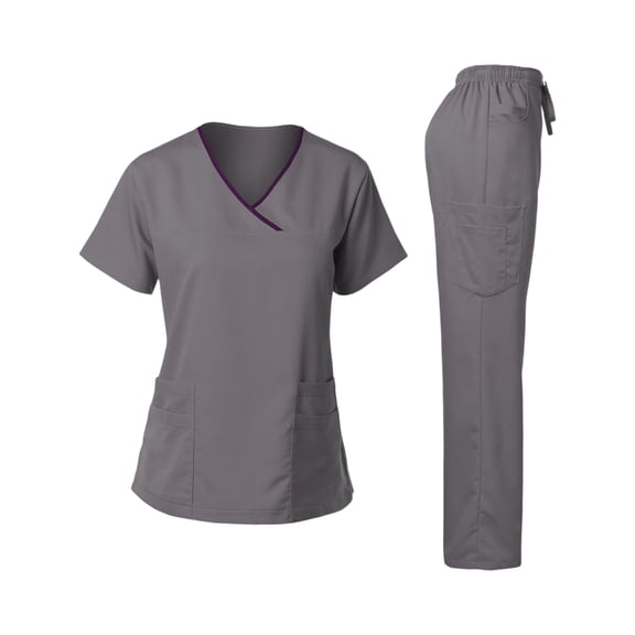 Women's Scrubs Healthcare Top,Long Sleeved Pants Sets with Pockets Gray 2XL