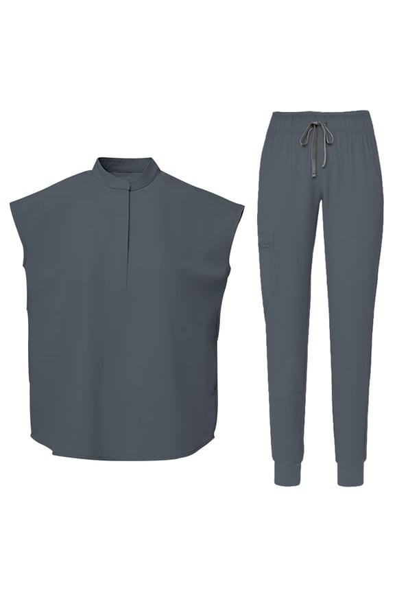 Women's Scrubs Healthcare Top, Short Sleeved Pants Sets Gray S