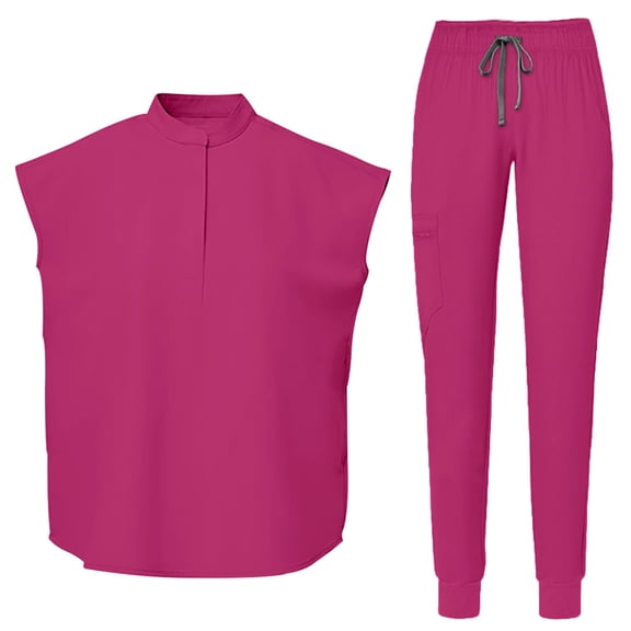 Women's Scrubs Healthcare Top, Short Sleeved Pants Sets Hot Pink 2XL
