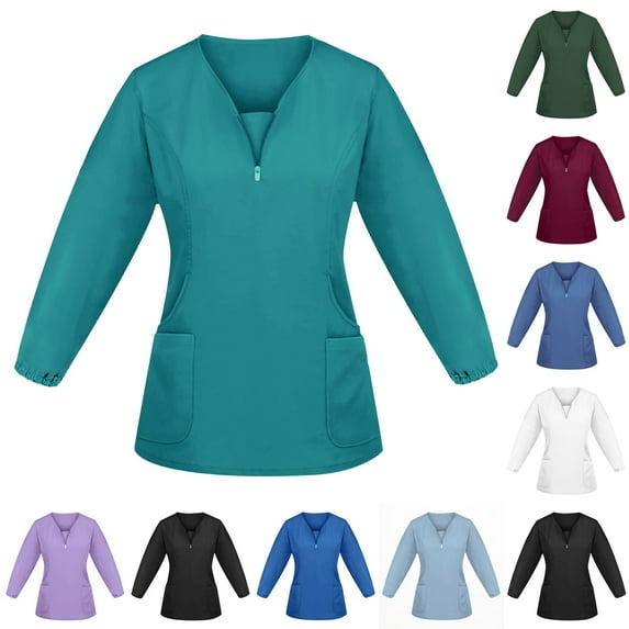 Women's Scrubs Healthcare Top, V-Neck long Sleeved Black L
