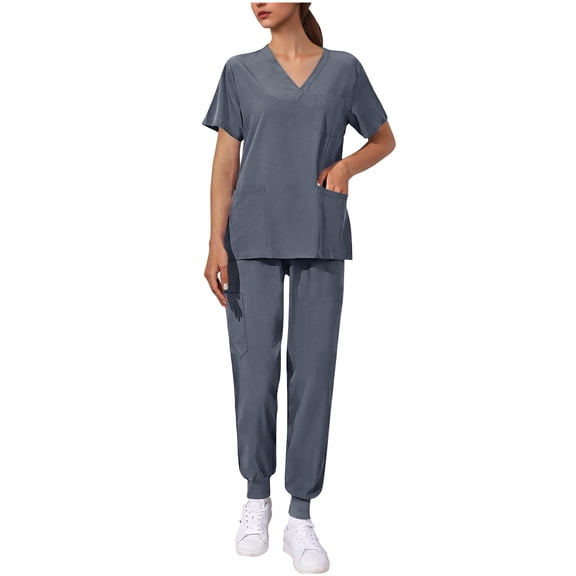 Women's Scrubs Medical Scrubs for Women Scrubs for Women Scrubs Scrub Sets for Woman Women's Scrubs Healthcare Top, Moisture-Wicking Stretch Scrub Shirts, Ribbed Side Panels, Gray-L