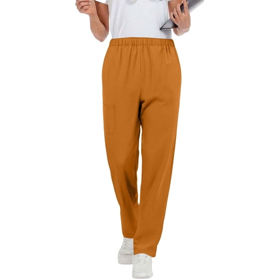 Women's Scrubs Pants Plus Size Straight-Leg Soft Stretchy Ankle Length Pant Elastic Waist Pull on Work Trousers with Pockets Dress Yoga Pants Yellow XL