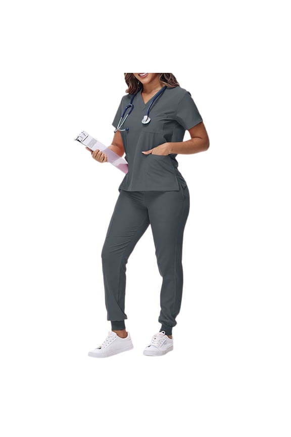 Women's Scrubs Quick Drying Ultra Soft Pocket short Top and Pants Womens Scrub Sets Gray L