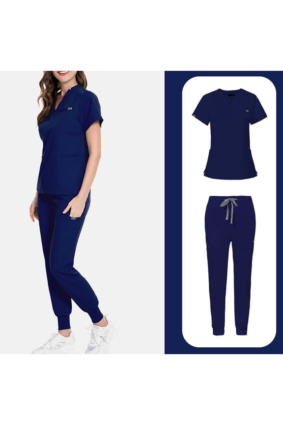 Women's Scrubs Quick Drying Ultra Soft Pocket short Top and Pants Womens Scrub Sets Navy XS