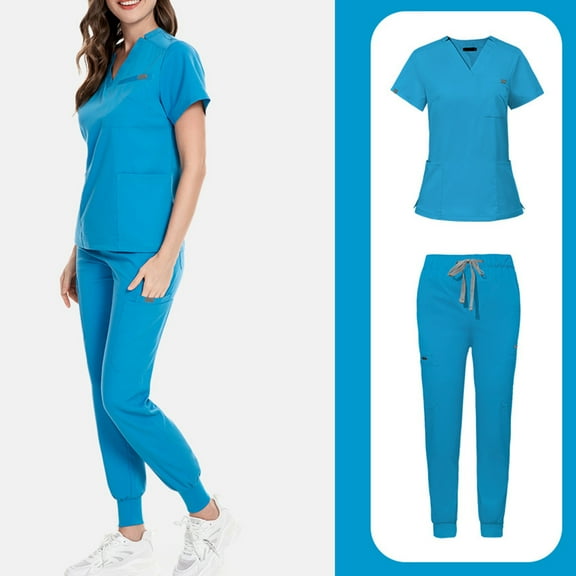 Women's Scrubs Quick Drying Ultra Soft Pocket short Top and Pants Womens Scrub Sets Sky Blue M