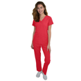 thumbnail image 1 of Women's Scrubs Set Medical Uniform Comfortable V-Neck Top and Cargo Pant Set with Pockets, Breathable Cool Scrubs Stretch 93 Polyester/7 Spandex, XS Size, Red, 1 of 6