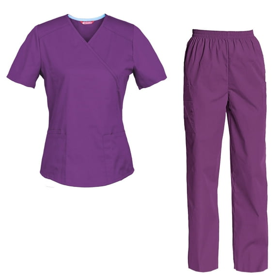 Women's Scrubs Set — Mock Wrap Top & Cargo Pants