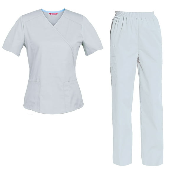 Women's Scrubs Set — Mock Wrap Top & Cargo Pants