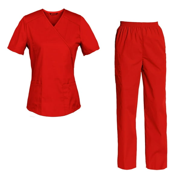 Women's Scrubs Set — Mock Wrap Top & Cargo Pants