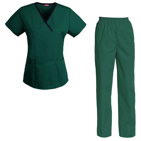 Women's Scrubs Set Mock Wrap Top & Cargo Pants